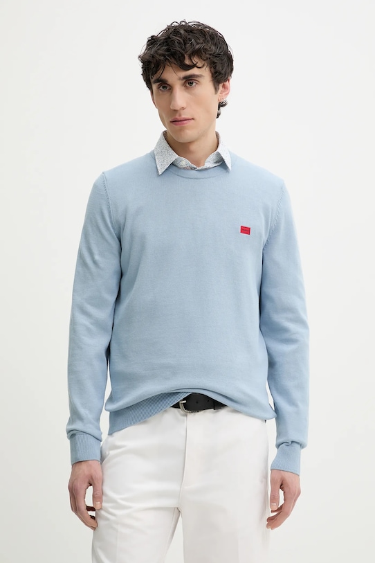 HUGO maglione in cotone a maglia fine blu 50475083