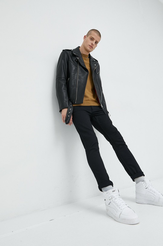 HUGO sweter bawełniany 50475083 brązowy AW25