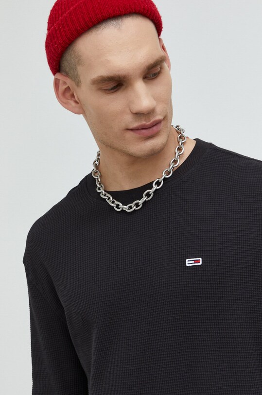 Βαμβακερό πουλόβερ Tommy Jeans μαύρο DM0DM15041.9BYY