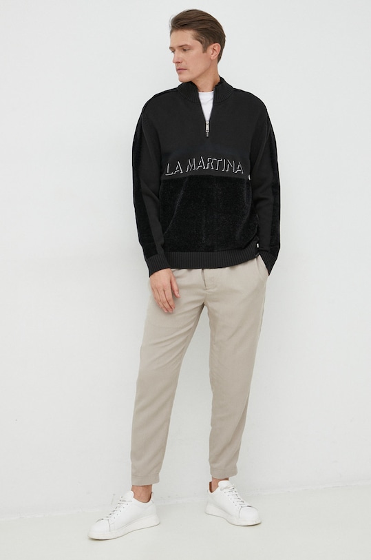 La Martina sweter z domieszką wełny UMS312 czarny AW22