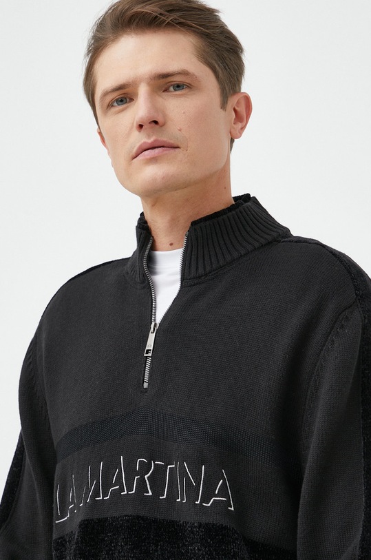 La Martina sweter z domieszką wełny czarny UMS312