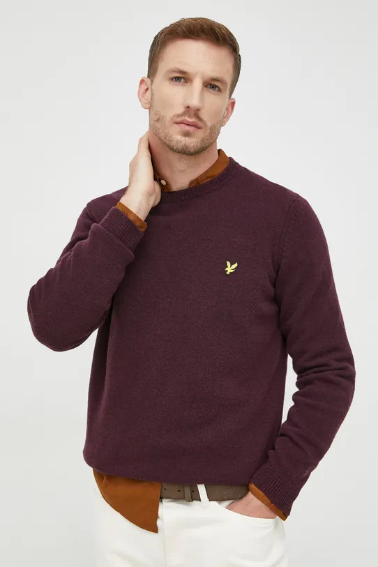 Vlnený sveter Lyle & Scott okrúhly burgundské KN921VF.Z638