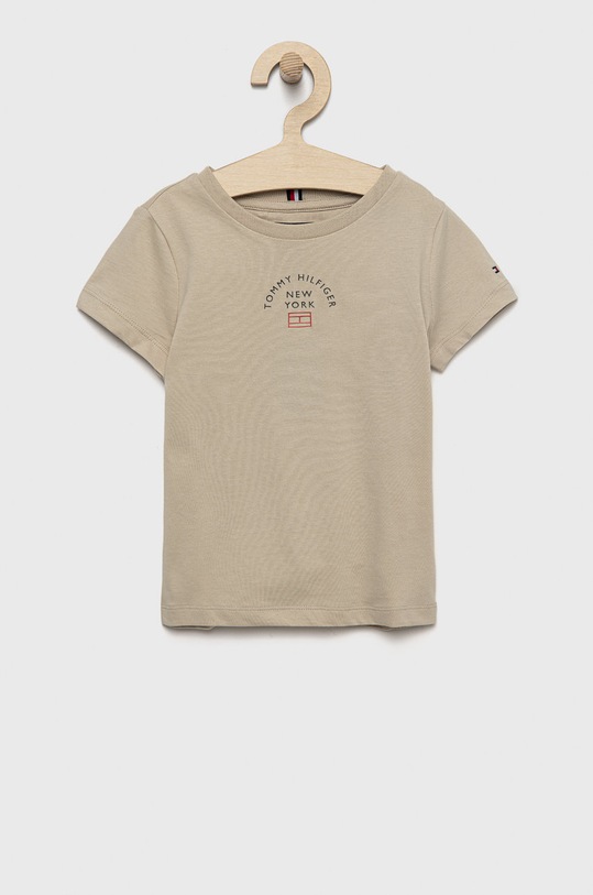Dětské bavlněné tričko Tommy Hilfiger kulatý béžová KB0KB07542.9BYY