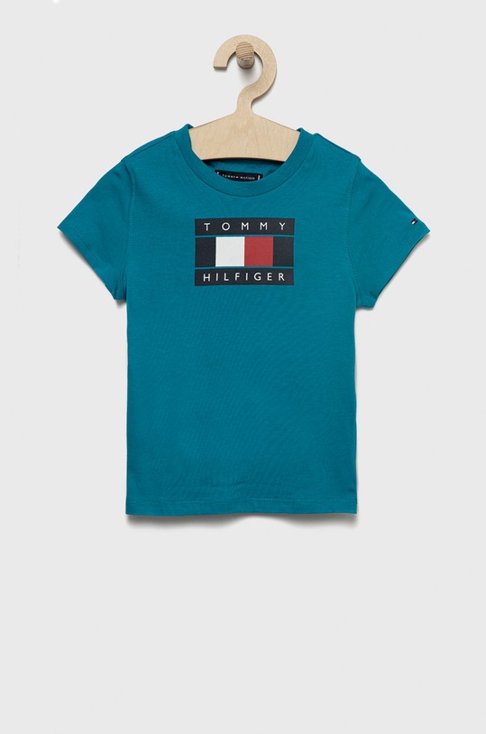 Tommy Hilfiger t-shirt bawełniany dziecięcy nadruk turkusowy KB0KB07602.9BYY