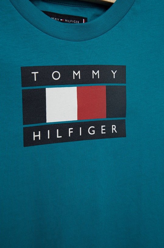 Chłopiec Tommy Hilfiger t-shirt bawełniany dziecięcy KB0KB07602.9BYY turkusowy