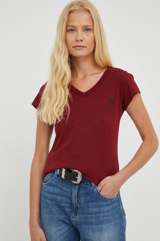 Bavlněné tričko G-Star slim burgundské D21314.4107
