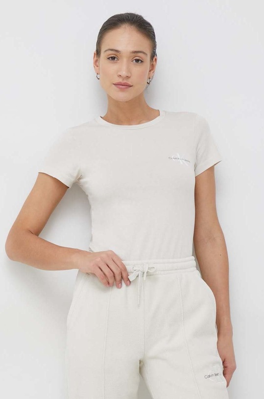 Bavlněné tričko Calvin Klein Jeans 2-pack kulatý hnědá J20J219734.9BYY