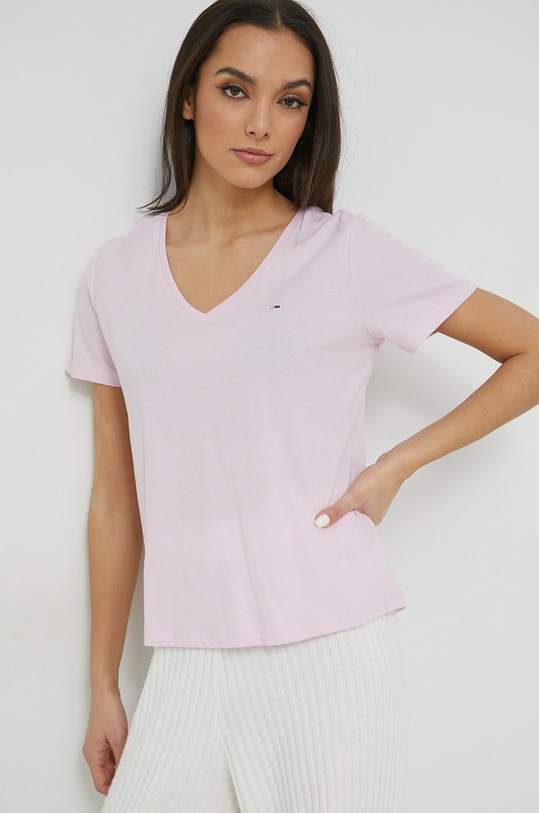 Хлопковая футболка Tommy Jeans хлопок розовый DW0DW09195.9BYY