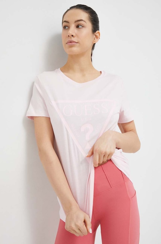Guess t-shirt bawełniany ADELE nadruk różowy V2YI07.K8HM0
