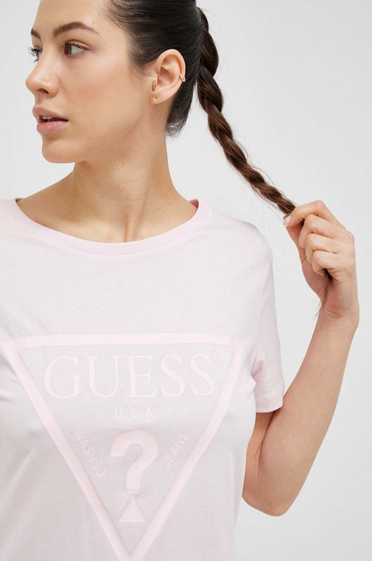 Хлопковая футболка Guess розовый V2YI07.K8HM0