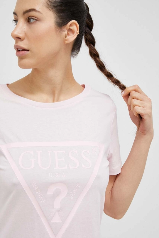 Хлопковая футболка Guess розовый V2YI07.K8HM0