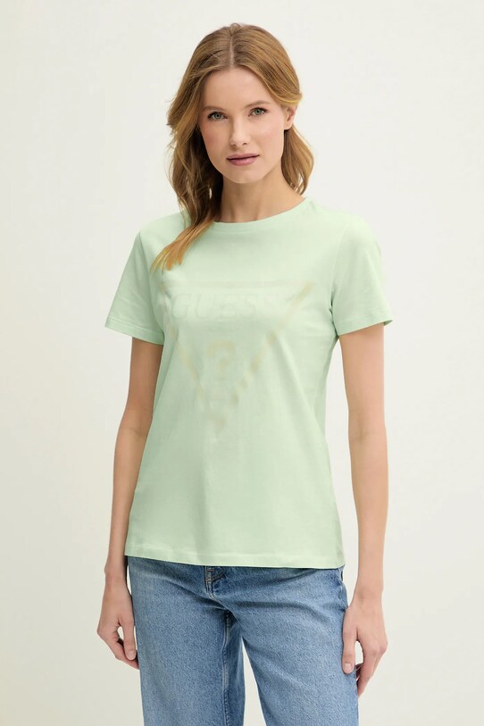 Guess t-shirt bawełniany nadruk zielony V2YI07.K8HM0