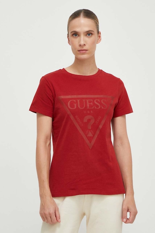 Guess t-shirt bawełniany ADELE czerwony V2YI07.K8HM0