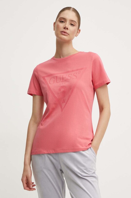Guess t-shirt bawełniany nadruk różowy V2YI07.K8HM0