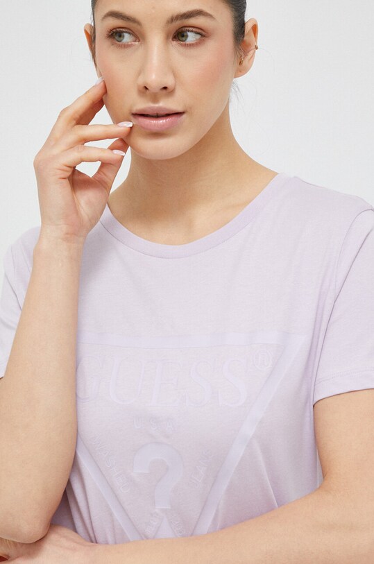 Guess t-shirt bawełniany ADELE fioletowy V2YI07.K8HM0