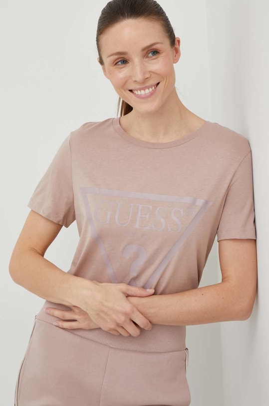 Guess t-shirt bawełniany ADELE nadruk różowy V2YI07.K8HM0