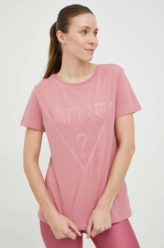 Guess t-shirt bawełniany ADELE nadruk różowy V2YI07.K8HM0