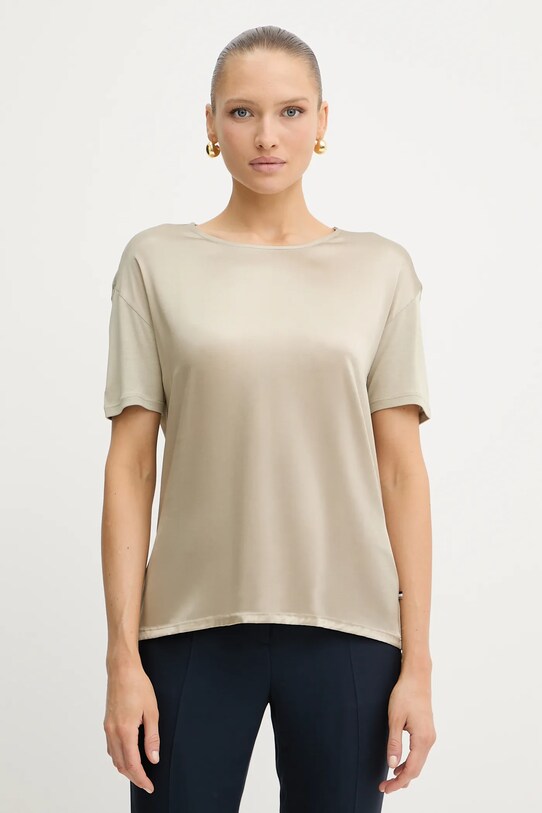 BOSS tricou din amestec de mătase uni verde 50457656