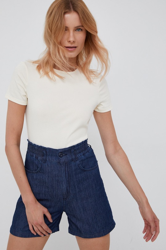 Kratka majica Lauren Ralph Lauren Z elastanom bež 200807563040