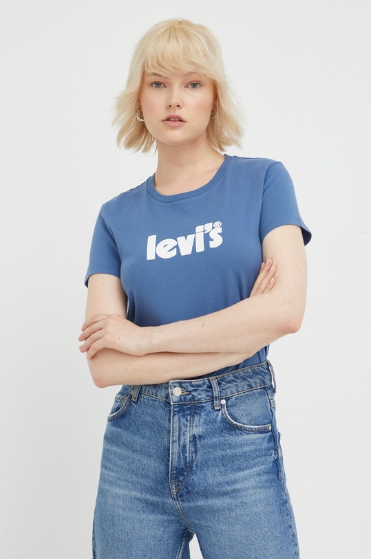 Bombažna kratka majica Levi's Okrogel modra 17369.1917