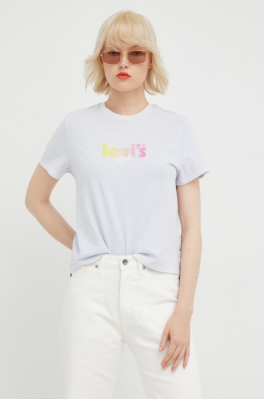 Bavlněné tričko Levi's kulatý modrá A2226.0013