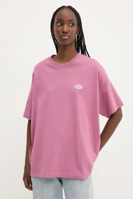 Bavlněné tričko Dickies kulatý růžová DK0A4Y1BBLK1
