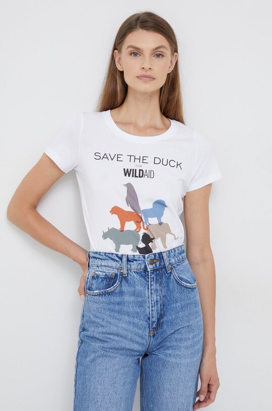 Bavlněné tričko Save The Duck potisk bílá DT1009W.PESY15