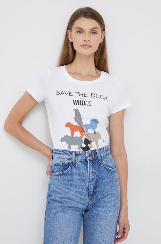 Save The Duck tricou din bumbac print alb DT1009W.PESY15