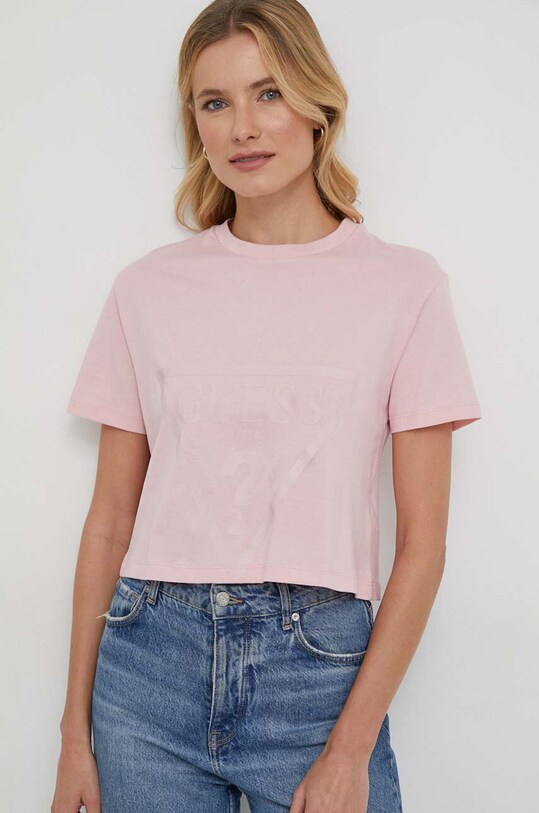 Бавовняна футболка Guess V2YI06.K8HM0 рожевий SS25