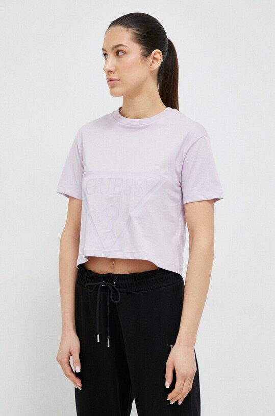 Памучна тениска Guess ADELE виолетов V2YI06.K8HM0