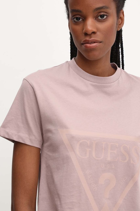 Βαμβακερό μπλουζάκι Guess ADELE καφέ V2YI06.K8HM0