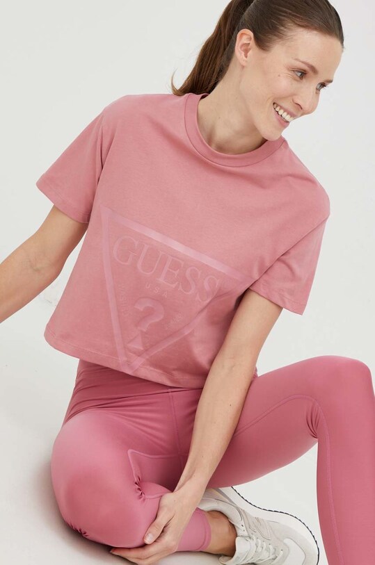 Guess tricou din bumbac V2YI06.K8HM0 roz SS25