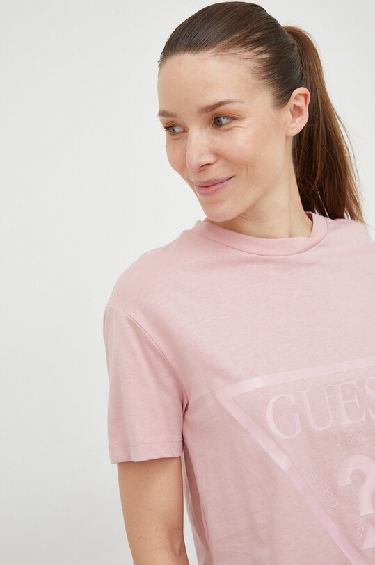 Guess tricou din bumbac roz V2YI06.K8HM0