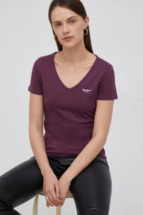 Pepe Jeans tricou din bumbac uni violet PL505305.451