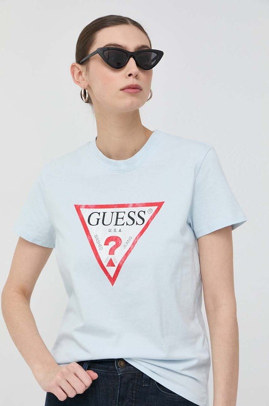 Бавовняна футболка Guess гладкий блакитний W2BI69.K8FQ1