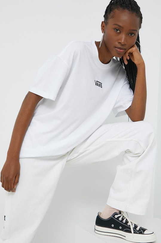 Памучна тениска Vans свободна бял VN0A7YUTWHT1