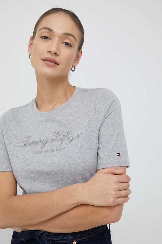 Bavlněné tričko Tommy Hilfiger kulatý šedá WW0WW36135.9BYY