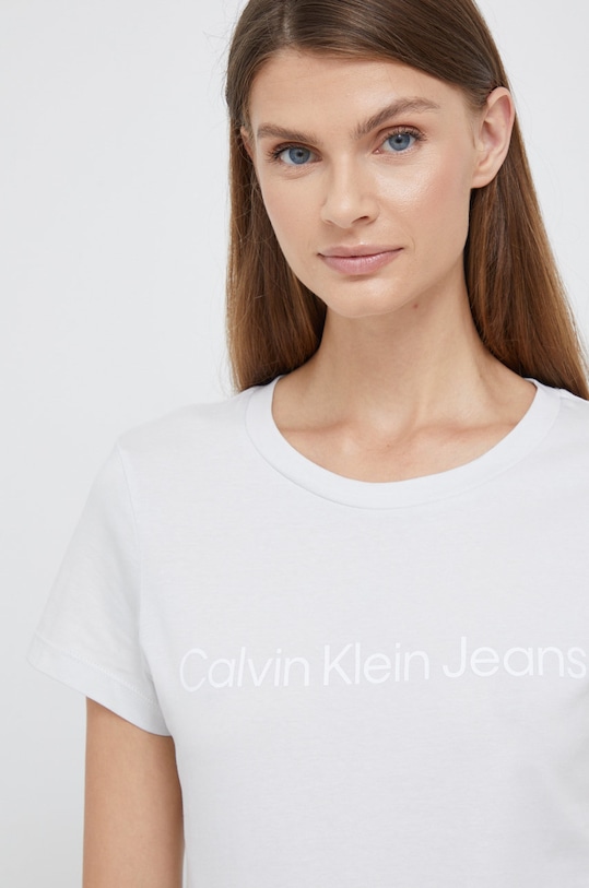 Bavlněné tričko Calvin Klein Jeans kulatý šedá J20J216466.9BYY