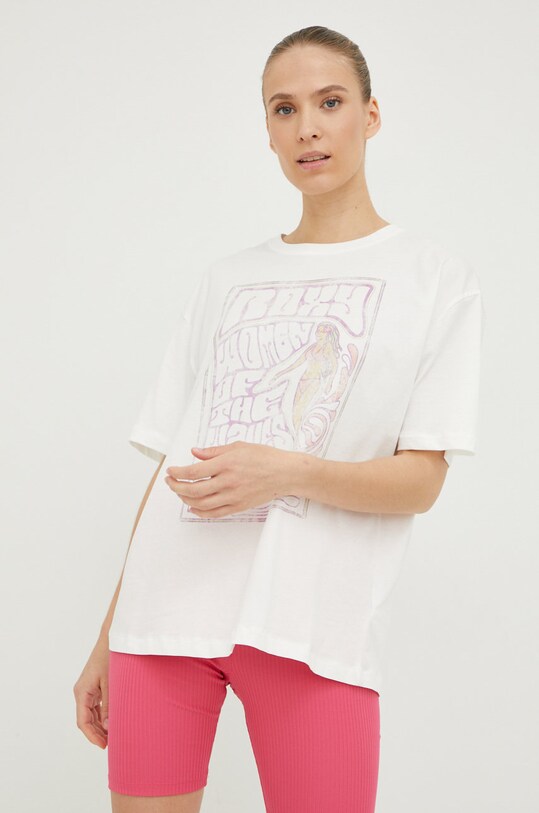 Roxy t-shirt bawełniany 6109100010 nadruk biały ERJZT05410