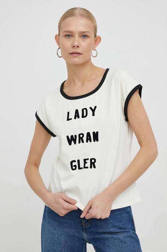 Wrangler t-shirt bawełniany x Leon Bridges aplikacja beżowy W7NAGFC11