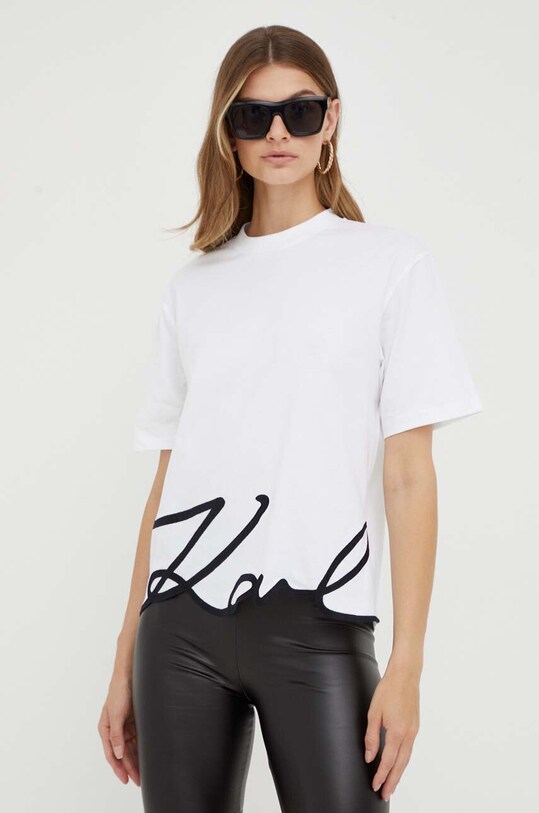 Karl Lagerfeld t-shirt bawełniany aplikacja biały 226W1703