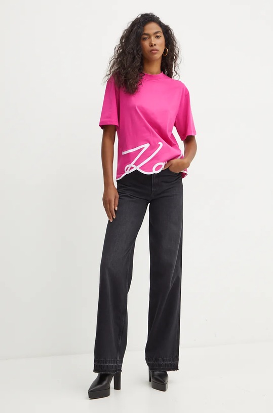 Bavlněné tričko Karl Lagerfeld 226W1703 růžová AW24