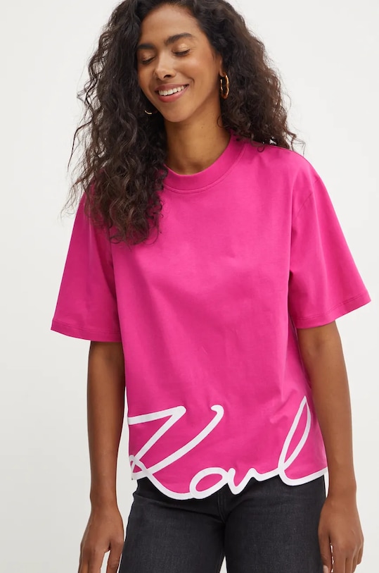 Bavlněné tričko Karl Lagerfeld růžová 226W1703