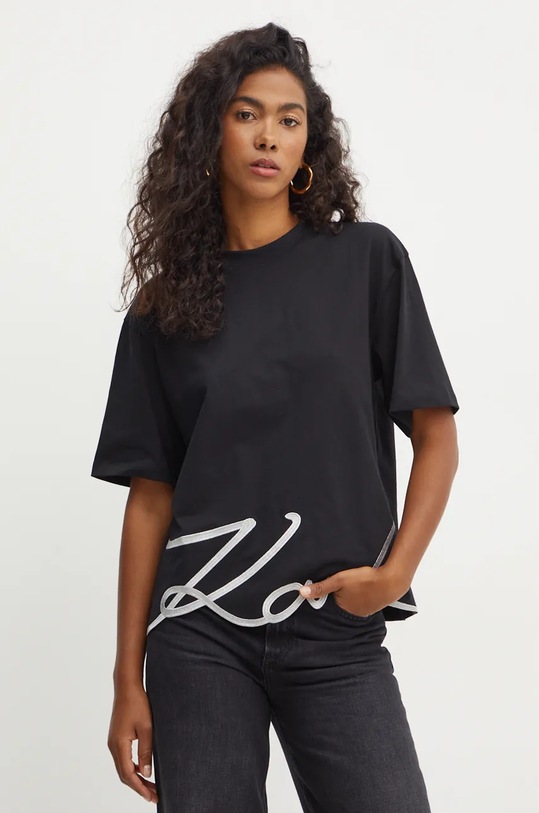 Pamučna majica Karl Lagerfeld pamuk crna 226W1703