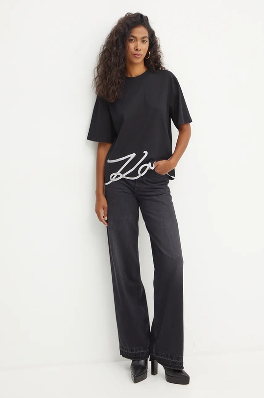 Pamučna majica Karl Lagerfeld 226W1703 crna AW24