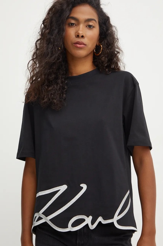 Karl Lagerfeld t-shirt bawełniany czarny 226W1703
