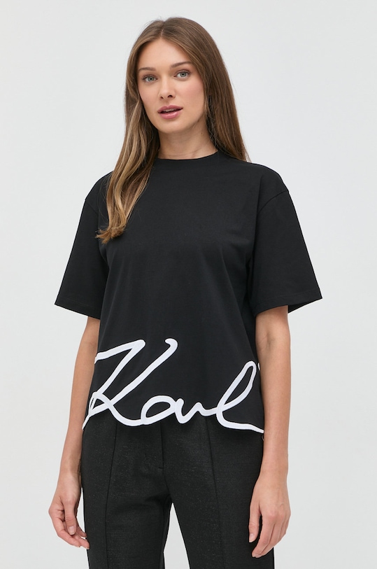 Karl Lagerfeld t-shirt bawełniany aplikacja czarny 226W1703