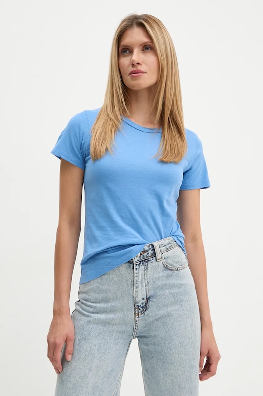 American Vintage tricou din bumbac uni albastru GAMI21