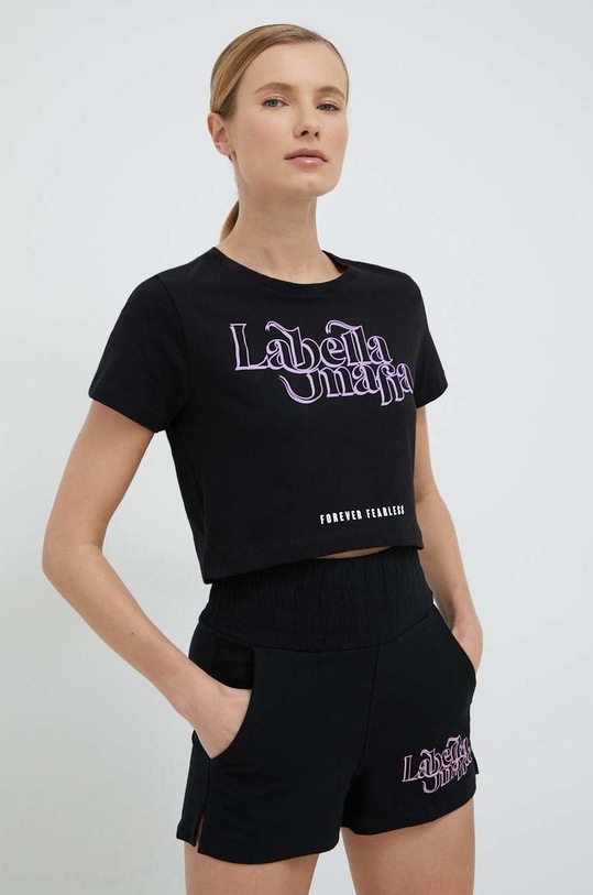LaBellaMafia t-shirt bawełniany nadruk czarny LB.26228