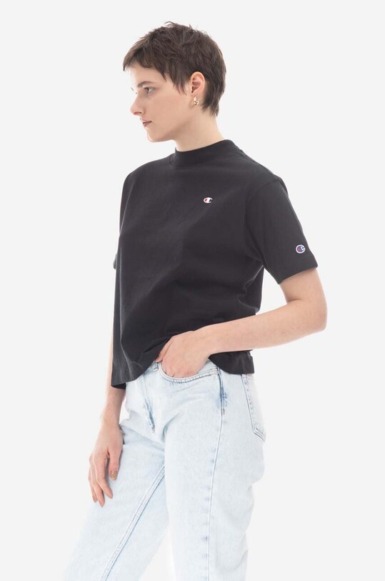 Хлопковая футболка Champion Crewneck гладкий чёрный 113361